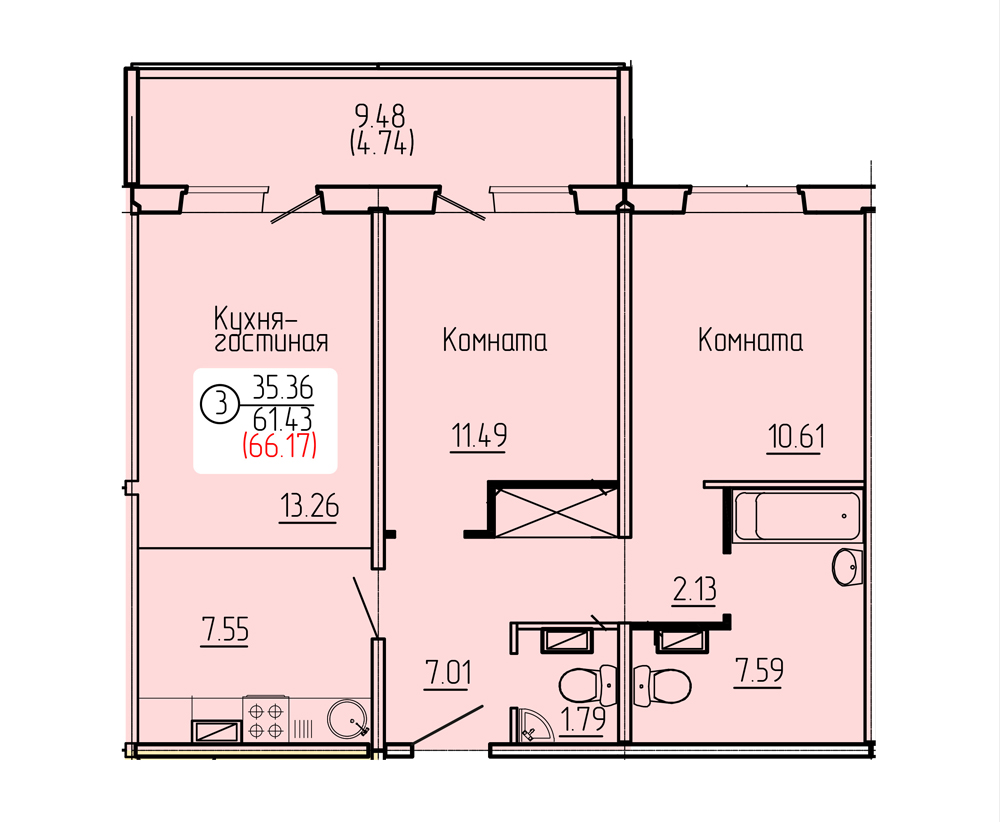 планировка квартиры 66 м2